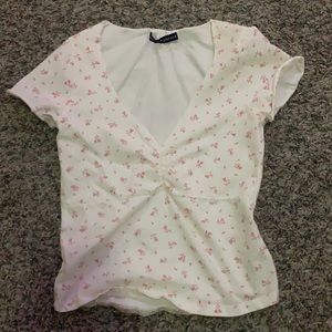 White and Pink Brandy Melville Crop Top